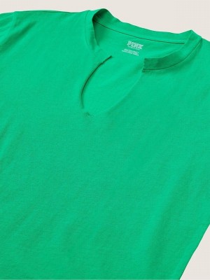 Green / Wash Victoria Secret Electric Wash Campus Sleeve Notch Neck Tee Tops | BRSIZ7103