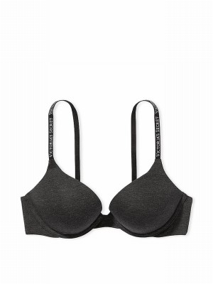 Grey Victoria Secret Charcoal Heather Add 2 Cups Push Up Bras | ACWJM6029