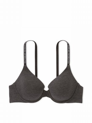 Grey Victoria Secret Charcoal Heather Cotton Full Cup Push Up Bras | OFPAT1984