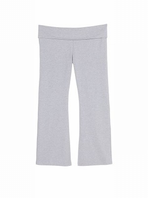 Grey Victoria Secret Heather Charcoal Diamante Cotton Foldover Flare Leggings | WAUSK8792