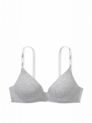 Grey Victoria Secret Heather Non WiLightly Lined Cotton Logo Bras | LFBMV9364