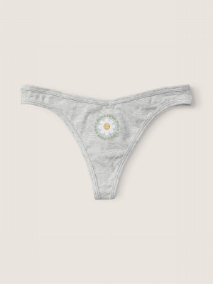 Grey Victoria Secret Heather Stone with Graphic Thong Cotton Underwear | KLPCB1892