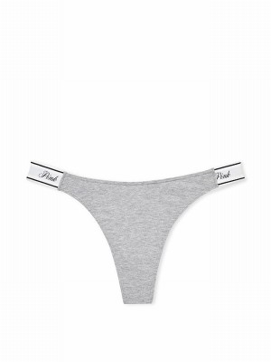 Grey Victoria Secret Medium Heather Cotton Logo Scoop Thong Underwear | WDSQV4082