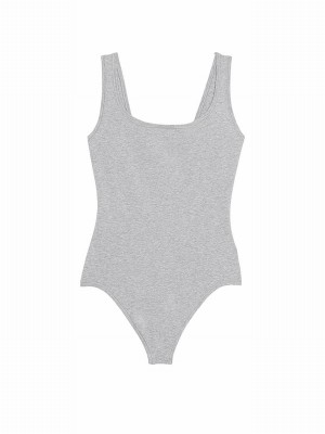 Grey Victoria Secret Medium Heather Cotton Bodysuit Lingerie | HVWGM3176