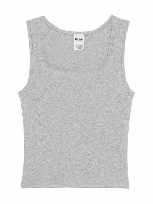 Grey Victoria Secret Medium Heather Cotton Tops | XRQWC1024