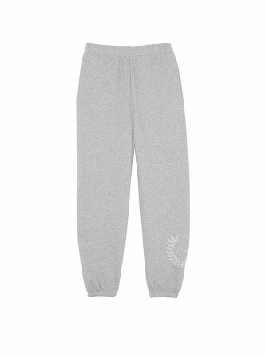 Grey Victoria Secret Medium Heather Cuffed Diamante Fleece Joggers | FJKSO8145