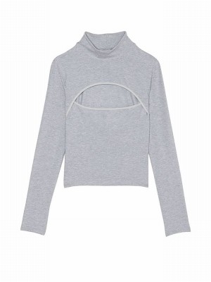 Grey Victoria Secret Medium Heather Cutout Long Sleeved Top Tops | NFVCM8691