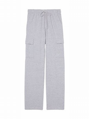 Grey Victoria Secret Medium Heather Fleece Straight Leg Cargo Joggers | ZSILW7328