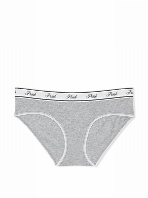 Grey Victoria Secret Medium Heather Hipster Cotton Logo Underwear | PSOAJ0951