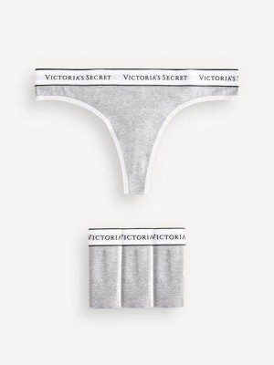 Grey Victoria Secret Medium Heather Thong Logo 4 Pack Underwear | DZNFW6518