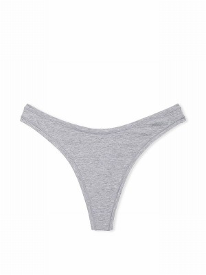 Grey Victoria Secret Medium Heather Thong Cotton Cheeky Underwear | PUBAR1630