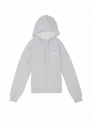 Grey Victoria Secret Medium Heather Zip Up Fleece Hoodie | TUVNL9360