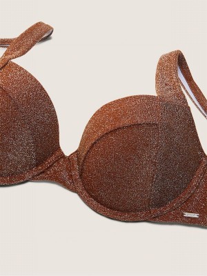 Grey Victoria Secret Soft Cappucino Push Up Shimmer Bikini Top | BMJEQ4293