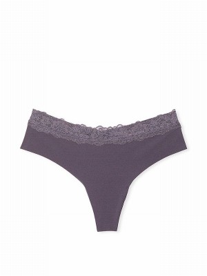 Grey Victoria Secret Tornado Lace Waist Thong Underwear | OZCRA6549