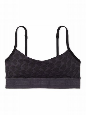 Grey Victoria Secret Warm Charcoal Logo Non WiLightly Lined Low Impact Bras | EAXDH4256
