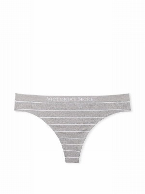 Grey / Stripes Victoria Secret Medium Heather Clean Printed Thong Underwear | JSGEM0235