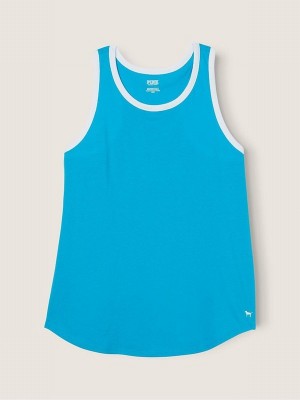 Light Blue Victoria Secret Bright Marine Everyday Ringer Tank Tops | HCXEY3081