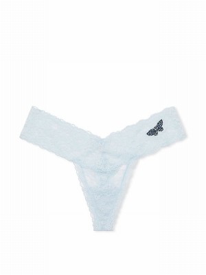 Light Blue Victoria Secret Butterflies Thong Underwear | XFPQD0182