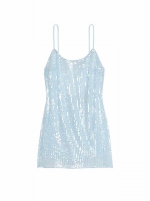 Light Blue Victoria Secret Sequin Slip Nightwear | EQYVR3140