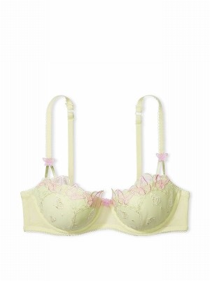 Light Green Victoria Secret Lime Lightly Lined Balcony EmbroideButterfly Lace Bras | XYUHI5792