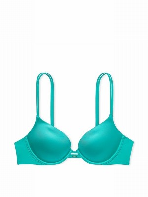 Light Turquoise / Green Victoria Secret Aqua Sea Smooth Plunge Push Up Bras | OXFCM1035