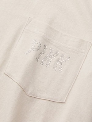 Light Yellow / Cream Victoria Secret Vanilla Bean Shine Cream Logo Sleeve T Shirts | XZQRL3275