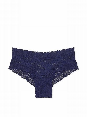 Navy / Blue Victoria Secret Midnight Cheeky Floral Lace Underwear | CLHQO4520