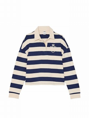 Navy / Blue Victoria Secret Midnight Long Sleeve Rugby T Shirts | JCQYG2160