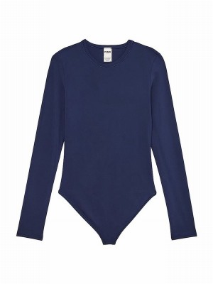 Navy / Blue Victoria Secret Midnight Long Sleeve Soft Stretch Bodysuit Tops | SJQCA1978