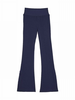 Navy / Blue Victoria Secret Midnight Seamless Cable Knit High Waist Flare Leggings | YNRHC3728