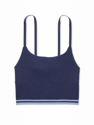 Navy / Blue Victoria Secret Midnight Seamless Longline Scoop Top Sports Bra | NKICJ3271