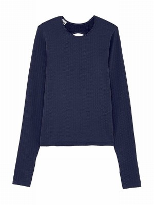 Navy / Blue Victoria Secret Midnight Seamless Cable Knit Long Sleeve T Shirts | HDUFA2501