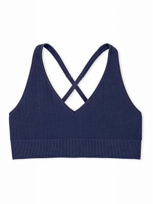 Navy / Blue Victoria Secret Midnight Seamless Cable Knit Bras | HTJDK5876