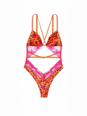Orange Victoria Secret Island Vibes Orange Tropical Print Bodysuit Lingerie | BKFMZ6310