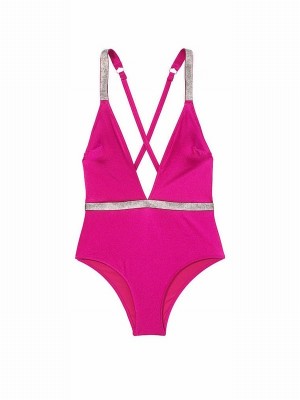 Pink Victoria Secret Berry Blush Shine Strapsuit Swimsuits | AIORY3697