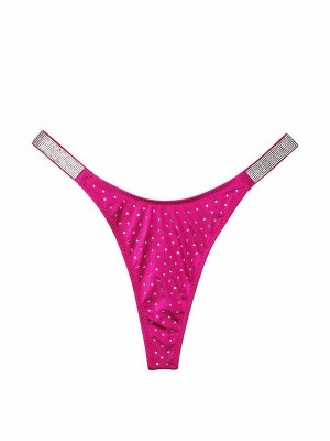 Pink Victoria Secret Berry Blush Thong Shine Strap Bikini Bottom | MCRJD8102