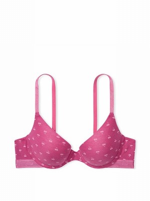 Pink Victoria Secret Cherry Push Up Cotton Logo Bras | NLCZG7914