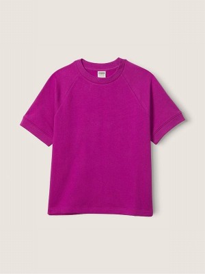 Pink Victoria Secret Dahlia Magenta Sleeve Oversized Crew Neck T Shirts | JWXFT2819