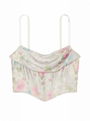 Pink Victoria Secret Delicate Garden Print Satin Cowl Neck Corset Top Lingerie | CDSZU9807