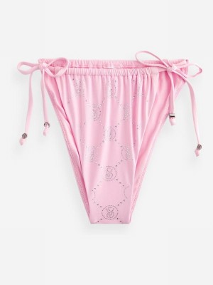 Pink Victoria Secret Diamanté Monogram Tie Side Brief Bikini Bottom | FJOCB2864