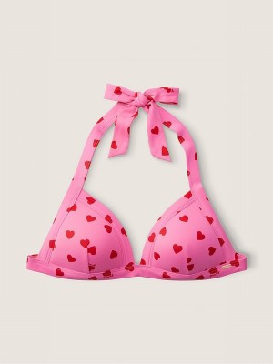 Pink Victoria Secret Dreamy Heart Push Up Triangle Halterneck Bikini Top | UGQPY9346