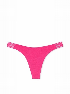 Pink Victoria Secret Enchanted Cotton Logo Scoop Thong Underwear | FKVJC2890