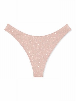 Pink Victoria Secret Foil Hearts Thong Underwear | UWMZA4789