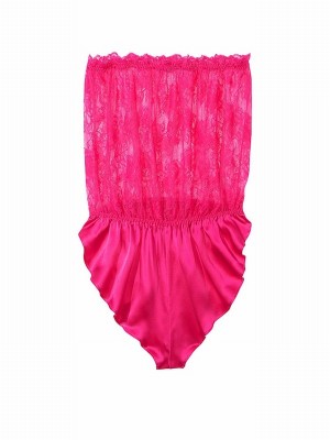 Pink Victoria Secret Forever Archive Lace Strapless High Leg Bodysuit Lingerie | GRVAT2469