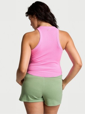 Pink Victoria Secret Lola High Neck Shrunken Rib Tops | MNAGV8216