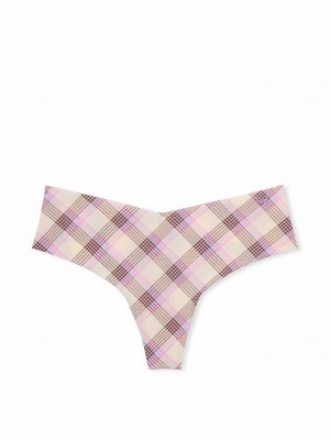 Pink Victoria Secret Moonstone Plaid Thong No Show Lace Trim Hipster Underwear | BMKIU4380