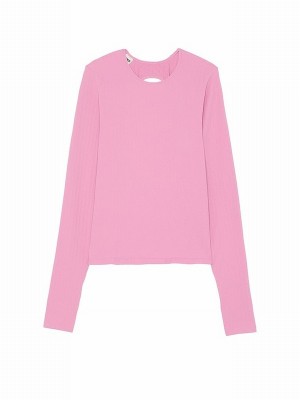 Pink Victoria Secret Moonstone Seamless Cable Knit Long Sleeve T Shirts | JHNAV7508