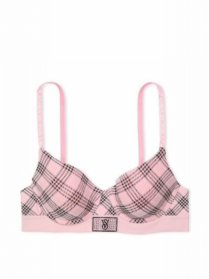 Pink Victoria Secret Plaid Lightly Lined Demi Shine Patch Bras | ALCST4869