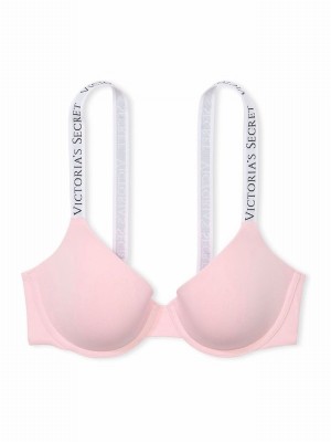 Pink Victoria Secret Pretty Blossom Logo Demi Lightly Lined Bras | YVNPF0517