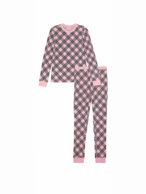 Pink Victoria Secret Pretty Blossom Lovely Plaid Thermal Long Nightwear | ETLRU0253
